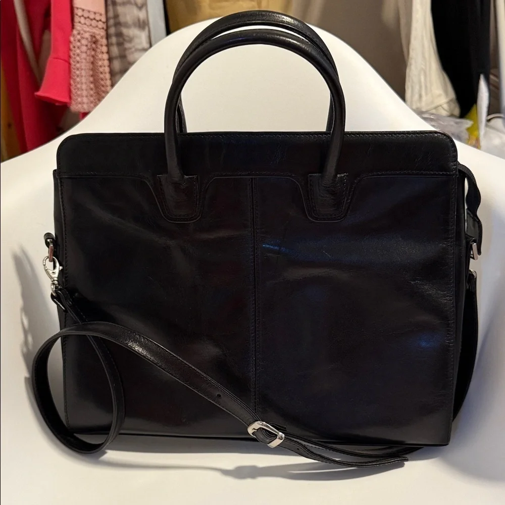 Elegant Black Leather Briefcase Messenger Laptop Executive bag shoulder strap
